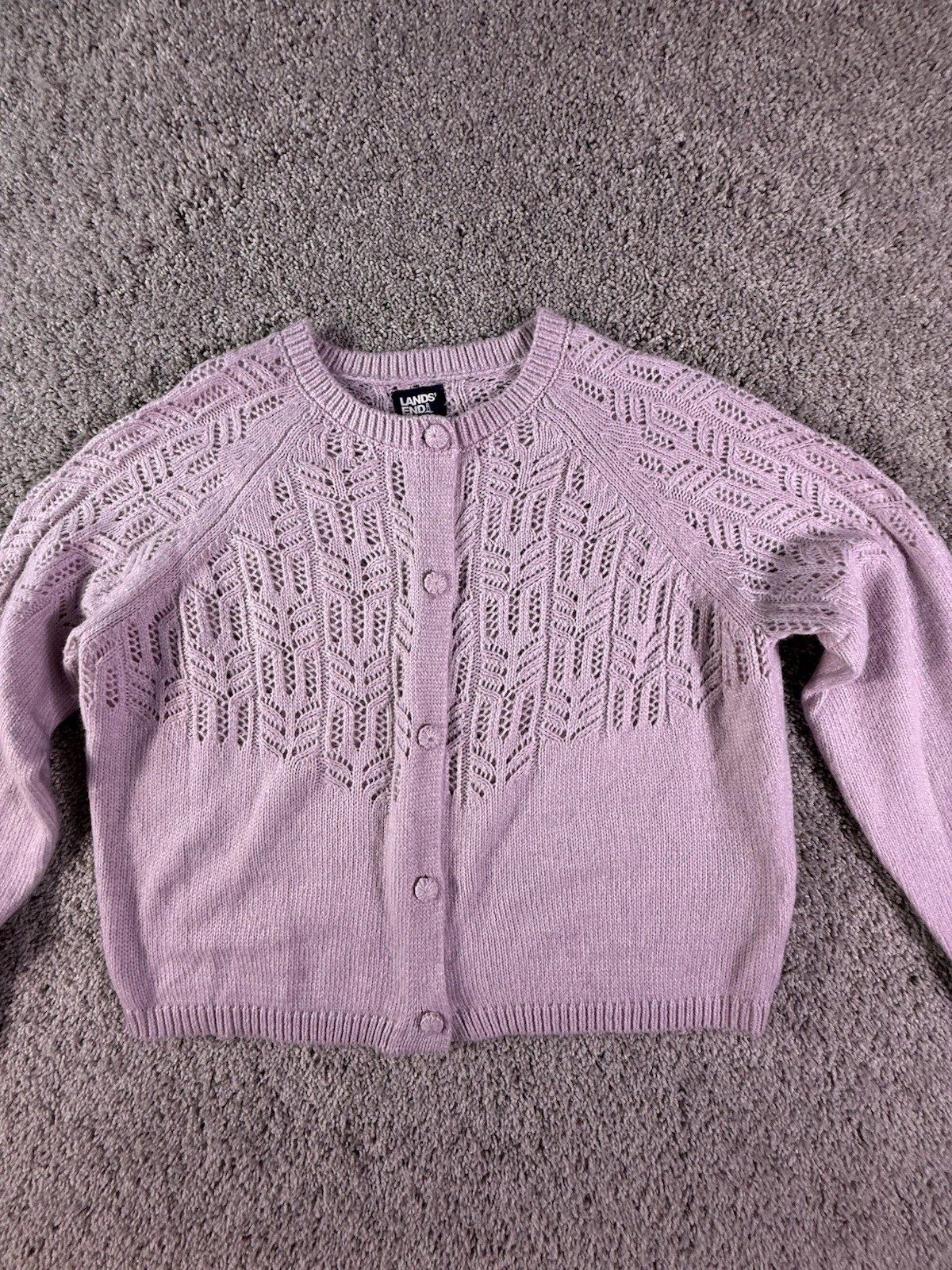 Lands’ End Women’s Lightweight Spring Sweater Size Large Pink Open Knit