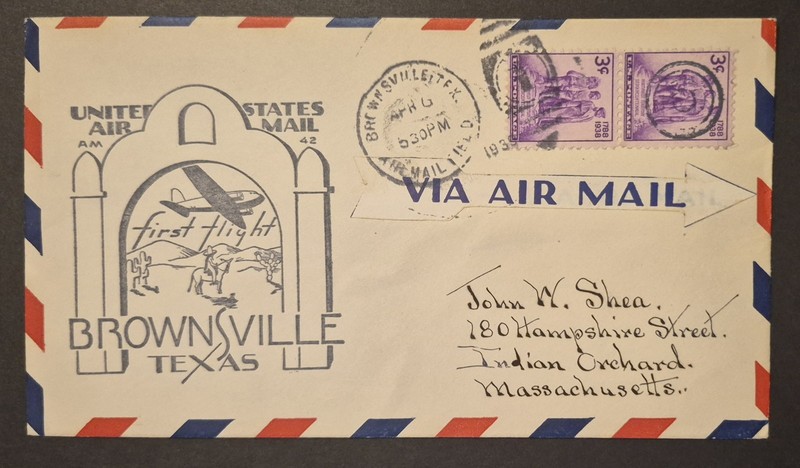 1939 First Flight Brownsville TX Texas Airmail AM-42 AM 42 42N5 Air Mail Cover