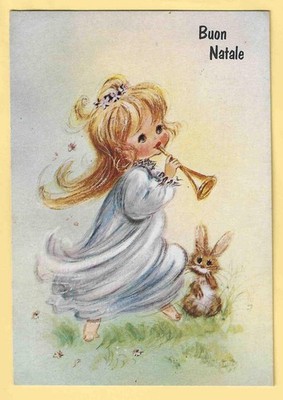 VG ITALY POSTCARD - GREETING - Merry Christmas Girl Playing - 10 x 15 - 1975