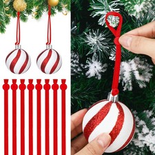24 PCS Christmas Adjustable Ornament Hooks Non Slip Hangers Tree Cord Red