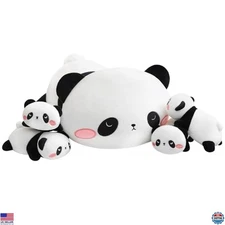 Panda Plush Pillow with 4 Cuddly Baby Stuffed Animals - Soft Cotton Toy Gift!