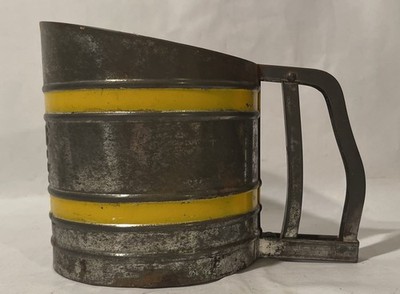 Foley Vintage Flour Sifter Sift-Chine Triple Screen Bright Yellow Amarillo Bands
