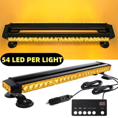 54 LED 27'' Strobe Light Bar Amber Rooftop Double Side Flash Emergency Warning