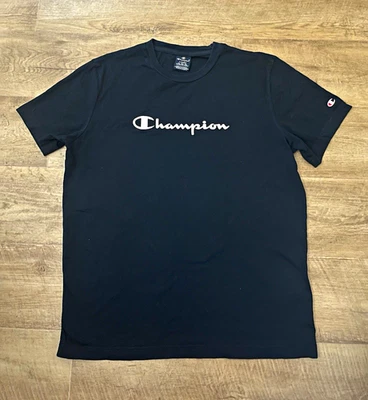 Camiseta para hombre Champion azul marino cuello redondo manga corta lisa logotipo talla L nueva sin etiquetas - Imagen 1 de 4