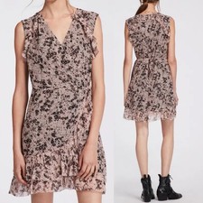 ALLSAINTS Priya Petal Silky Ruffle Mini Wrap Dress Sz L Large Floral Boho V-Neck