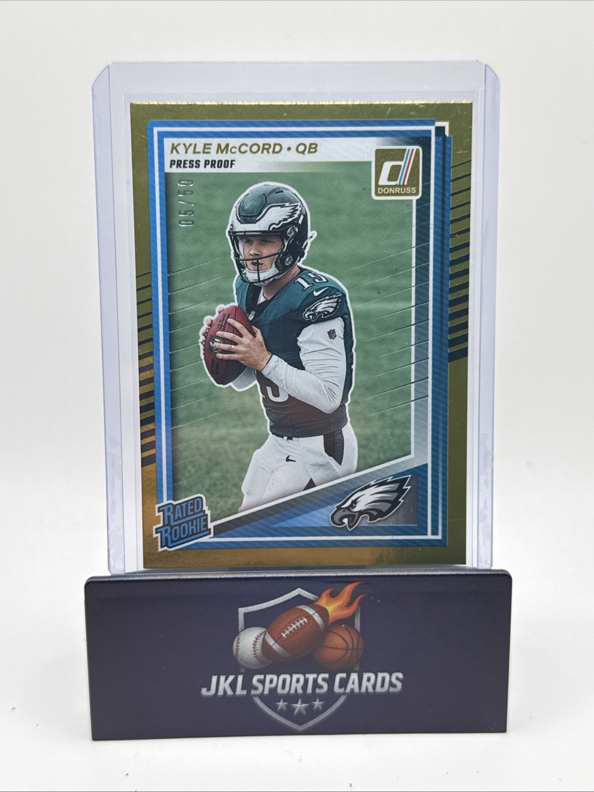 2025 Panini Donruss Kyle McCord Gold Press Proof Rated Rookie 05/50 RC Eagles