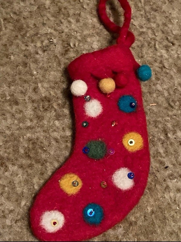 Red Christmas ornament pom-poms stocking