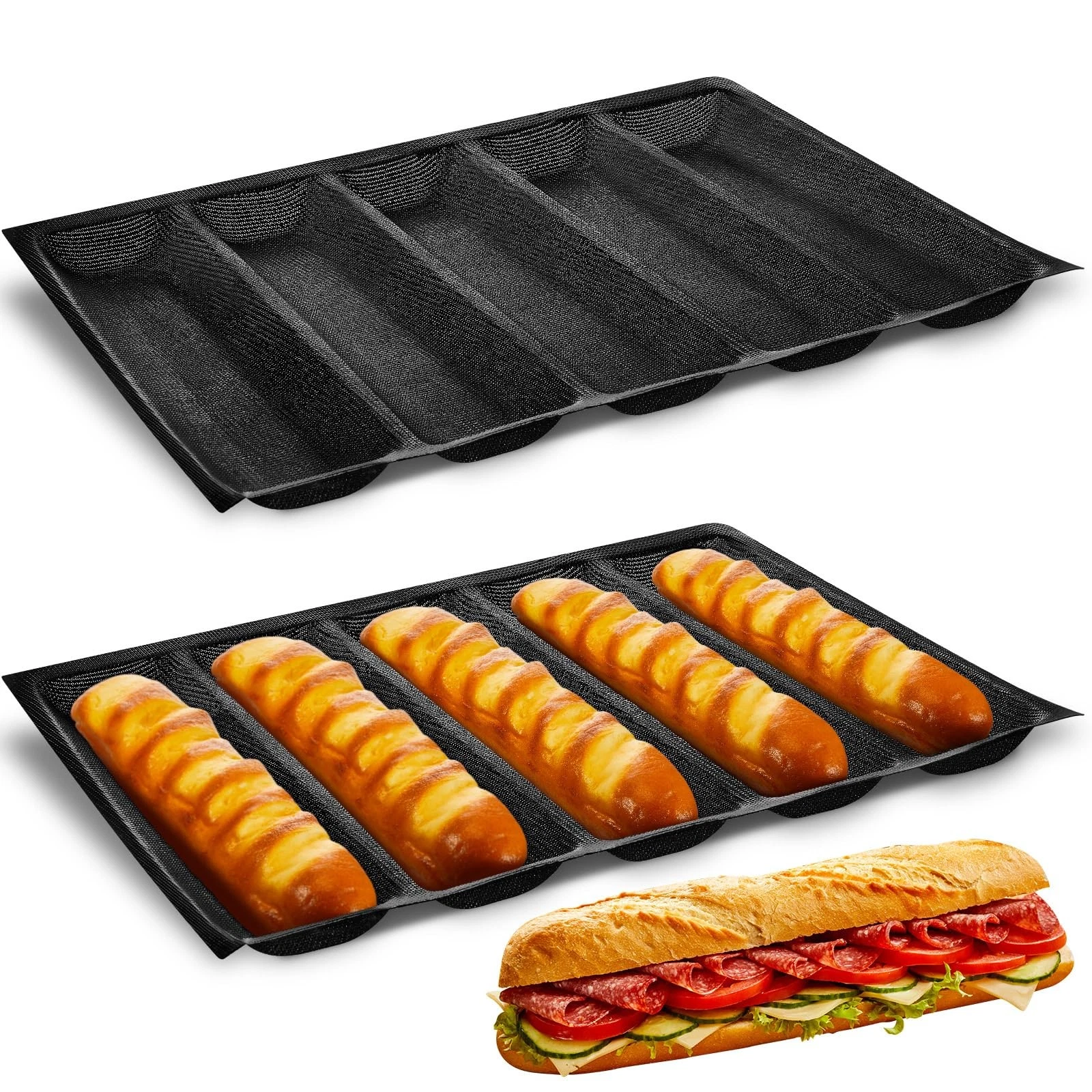 2 PCS Silicone Perforated Baking Forms Sandwich Mold French Baguette Pan Mat