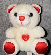White Teddy Bear Valentines Day Plush I Love You Heart Nose 5  VTG Stuffed