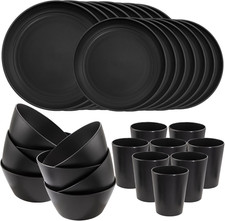 LIYH 48 Pcs Black Wheat Straw Plates and Bowls Dinnerware Set for 12, Camping Di