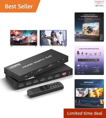 4x2 HDMI Matrix Switch for Dual Displays - 4K/3D Ready with Audio Output