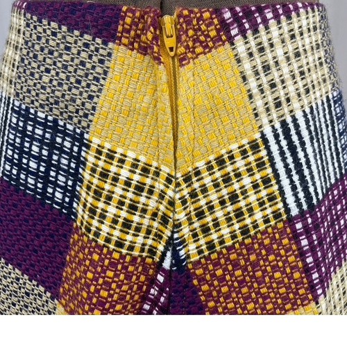 Vintage 70s Plaid Knit Skirt Womens (XS) Handkerchief Hem Tassel Fringe Lined - Picture 5 of 7