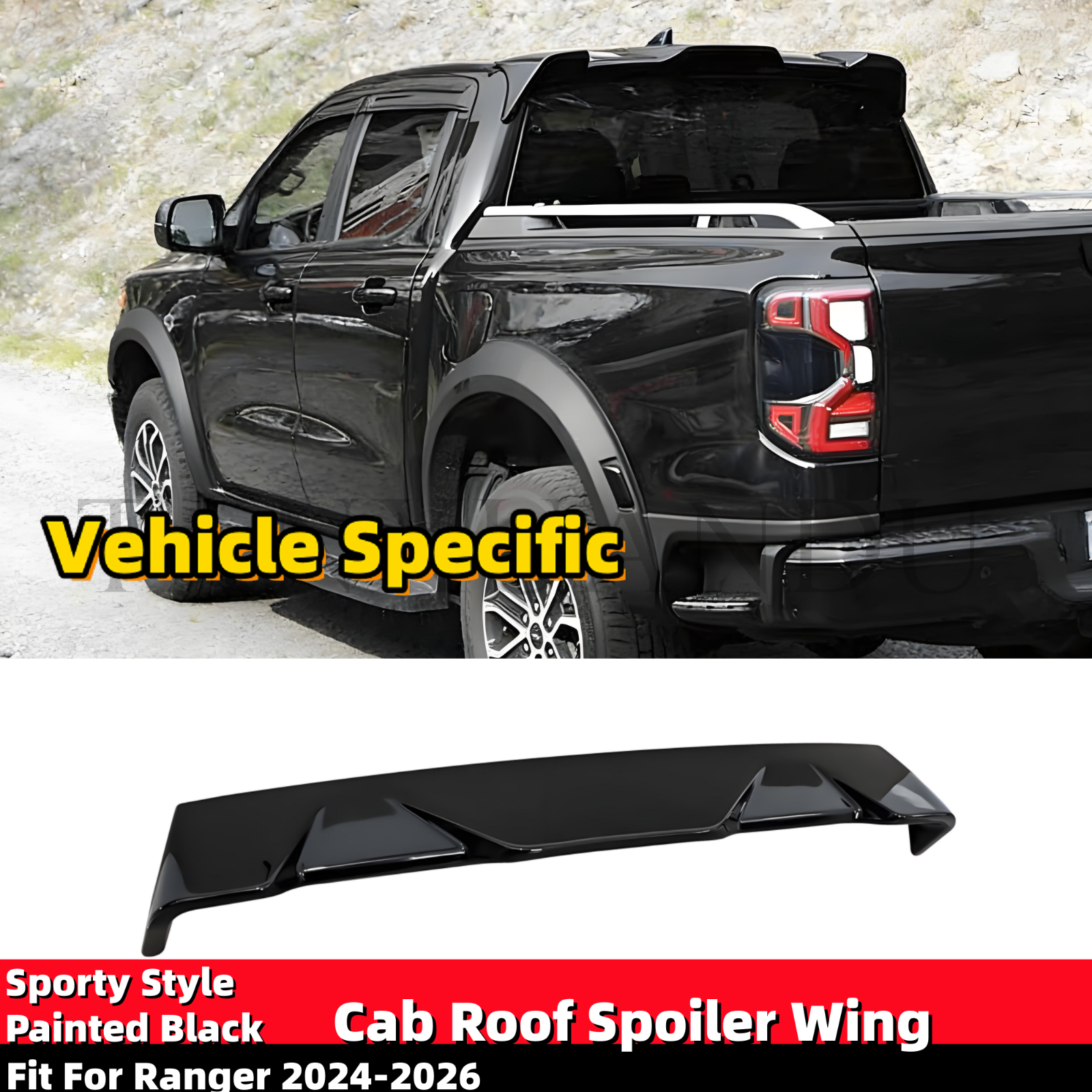 Fit For Ford Ranger 2024-2026 Rear Spoiler Cab Roof Wing Sporty V Style ...