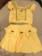 Girls Yellow Dance Costume 2-Piece Top Skirt Outfit, Size 130