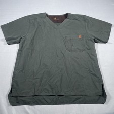 Carhartt Scrubs mens Large Rip Stop Fabric Cotton Olive Green Front Pocket Comfy
