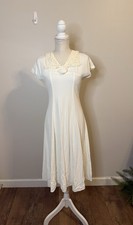 Vintage Club 22 Ivory Midi Collared Short Sleeve Tea Dress Rose Sz 2 Petite 