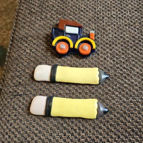 3 School Themed flatback resin magnets 2 Pencils And Antique Car. Teacher Gift?