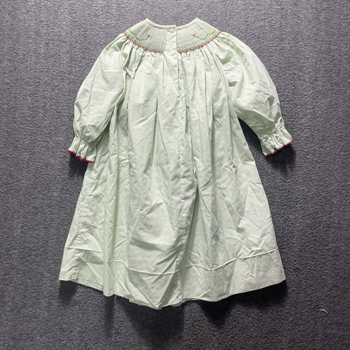 Amanda Remembered Green Microcheck Long Sleeve Bishop Dress Apples Smock Size 4 - Picture 15 of 15