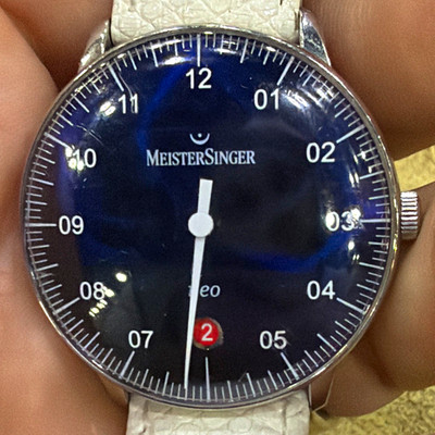 MeisterSinger Neo Automatic Blue Dial Date Stainless Steel White Leather Strap