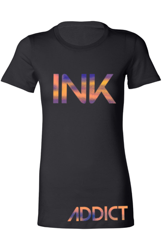 NEW InkAddict WOMENS INK SLIM FIT Tee Shirt BLACK / CHROMA SMALL ...