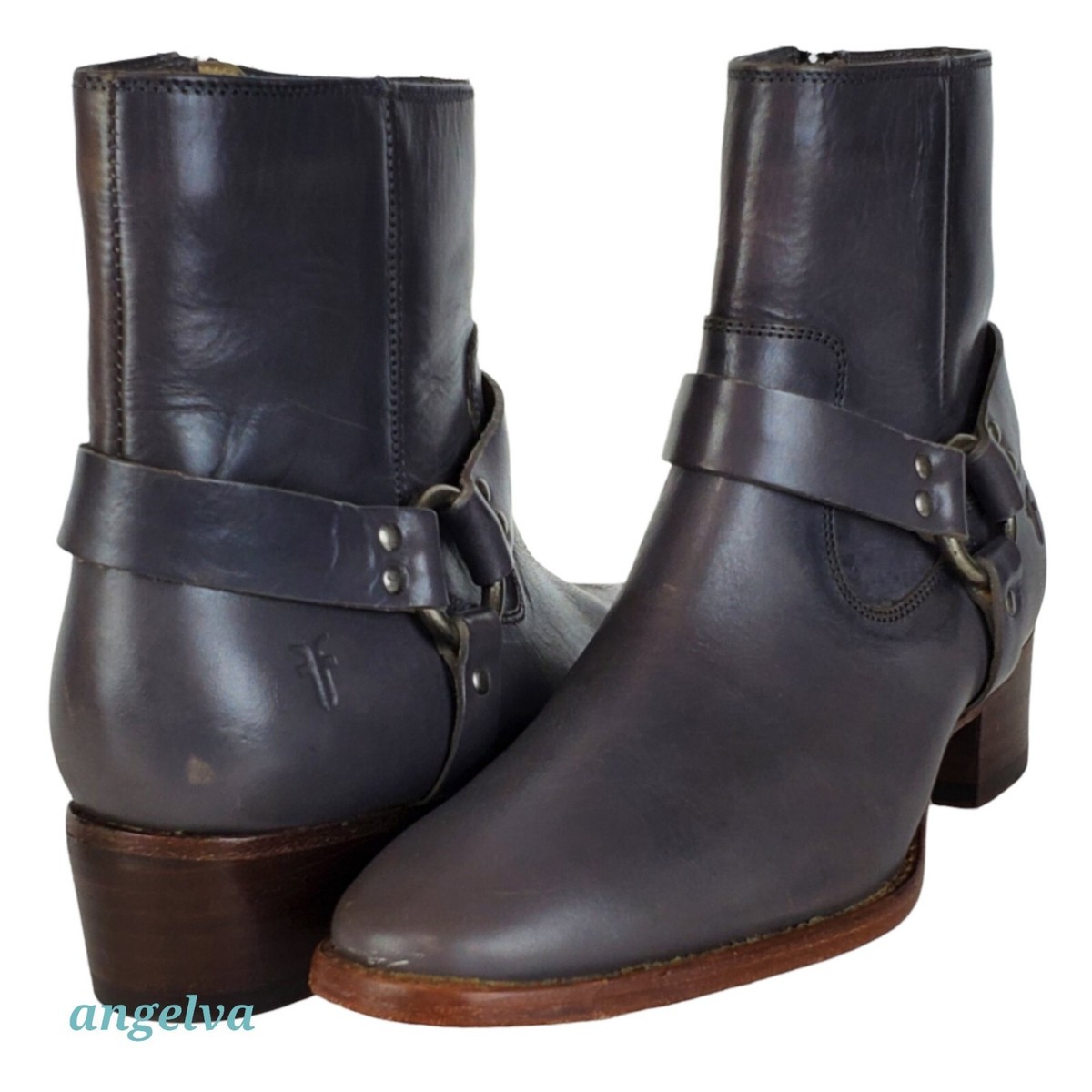 Frye dara harness short gray leather zipper western cowgirl  display picture 2