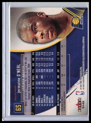 2001-02 E-X #65 Jermaine O'Neal - Picture 2 of 2