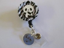 ID BADGE RETRACT REEL MAGNET OR CLIP,PANDA,ENGRAVED,MEDICAL,RN,NURSE,PEDIATRIC