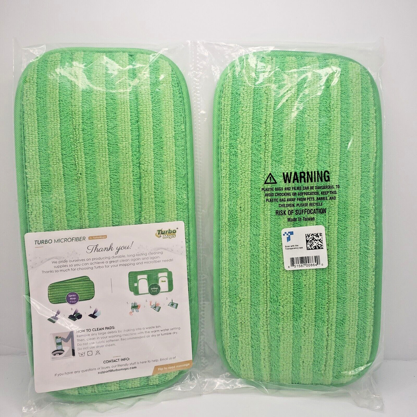 Turbo Mops Microfiber Pads 2 Pack Reusable 11.5" Wet Dry Replacement pads NOS