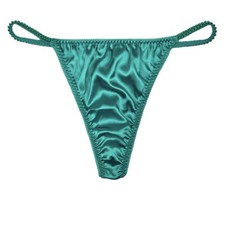 Satin String Thong Green M