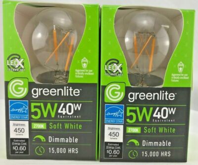 Greenlite LED A19 light bulb 5w = 40w Filament Dimmable soft white energy star