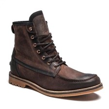 J. Shoes Massana Mens Brown Leather Lace UP Moc Toe Combat Boot Size EU 46 UK 11
