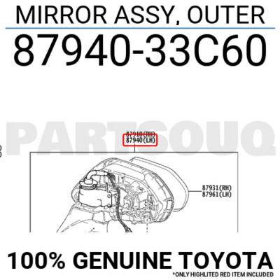 8794033C60 Genuine Toyota MIRROR ASSY, OUTER 87940-33C60 | eBay