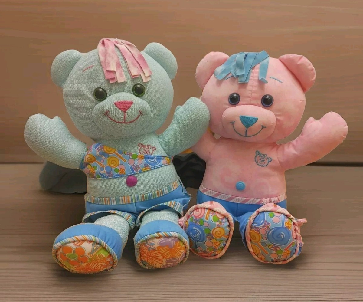 Doodle Bears Plush Tyco 1994/2005 Blue Pink Stuffed Teddy Bears