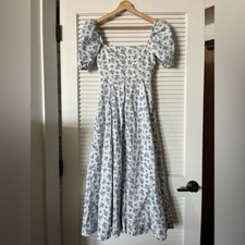 HOUSE OF CB 'Tallulah' White/Blue Floral Puff Sleeve Midi Dress | M