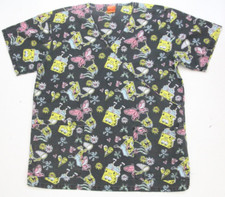 Nickelodeon Sponge Bob Black Graphic Scrubs T-Shirt Medical Nursing Nurse JJ16