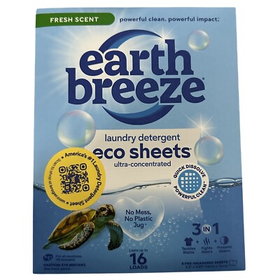 Earth Breeze Laundry Detergent Eco Sheets Fresh Scent 16 Loads
