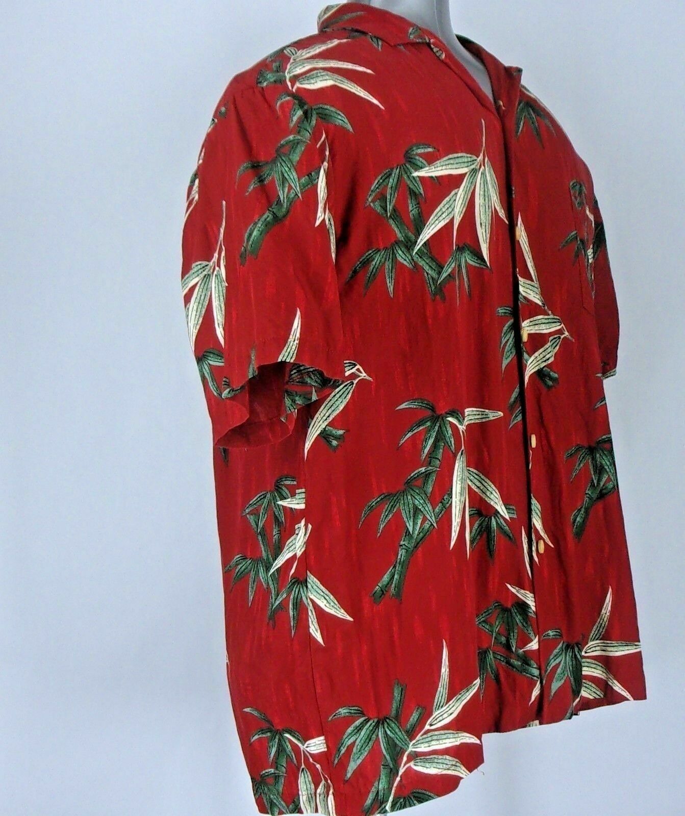 PARADISE FOUND Men's Large  Button-Front  Short Sleeve Wine Floral 100% Rayon