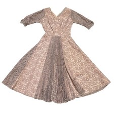 Vintage Francine of Hollywood Maxi Dress Sz 10 1950s Brown Floral Lace Womens