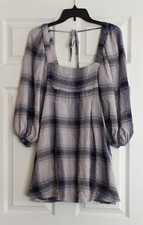Urban Outfitters Blue Lachlan Plaid Flannel Smocked Mini Dress Size S