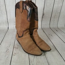 Vintage CODE WEST Soft Suede Reptile Accent Trim Western Boots Womens 8 M RARE