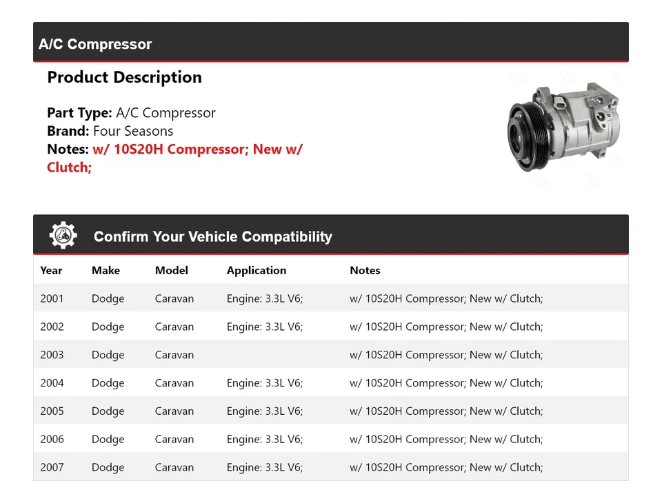 Para 2001-2007 Dodge Caravan A/C Compressor 4 Estações 2002 2003 2004 2005 2006 - Imagem 2 de 4