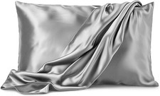 Queen Size 2 Silky Pillowcases Satin Silver Extra Soft Microfiber Wrinkle Fade