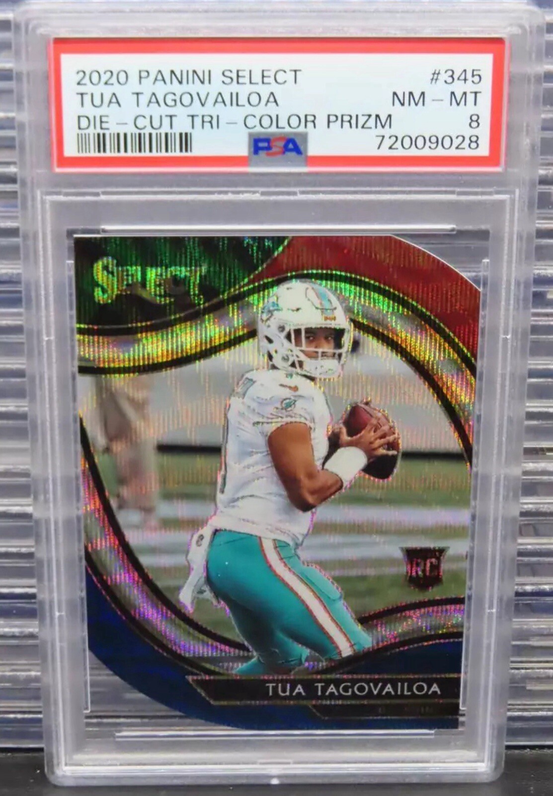 2020 Select Tua Tagovailoa Field Level Tri-Color Die-Cut Prizm RC #345 PSA 8
