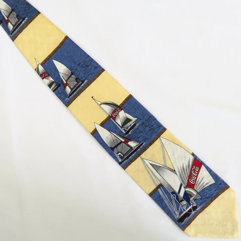 Corbata de cuello genuina Coca-Cola vela rayas horizontales para hombre 57x4 azul amarillo agua Foto 2 de 4