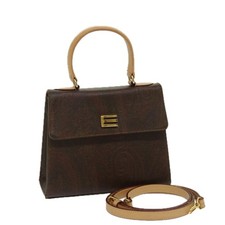 ETRO Borsa a mano in pelle PVC a 2 vie marrone Auth 69510