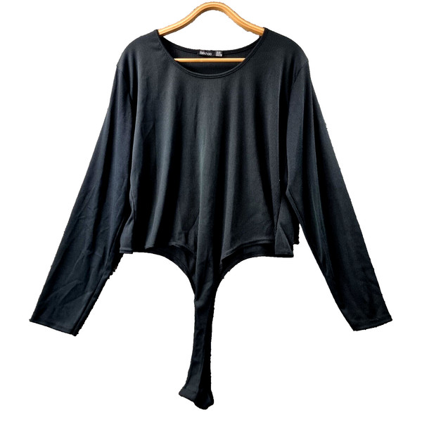 BOOHOO Bodysuit Womens Top Size 26 Black Rib Knit Long Sleeve Round Neck