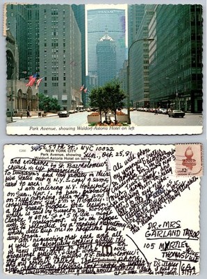 1981 Park Avenue NYC Waldorf-Astoria Hotel Pan Am Building Postcard Posted