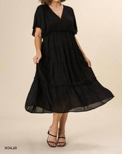 Umgee Smocked Tiered Maxi Dress - Plus Black