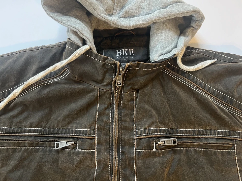 Buckle BKE Jacket Men's XL Hooded Brown Faux Leather Quilted Lined Motorcycle - Image 3 of 4