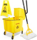 36 Qt Commercial Mop Bucket with Side Press Wringer on Wheels and Mops Set fo.